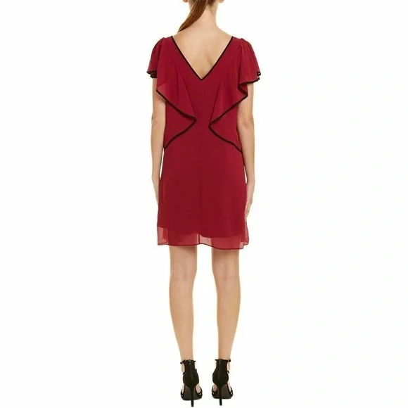 BCBG Dress BCBGeneration Women's Maroon V-neck Ruffle Tent/Shift Dress S… - Picture 2 of 15